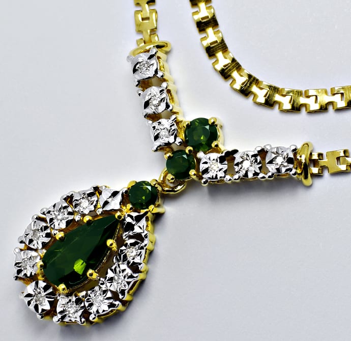 Foto 1 - Grüne Turmaline im Diamanten-Gold-Collier, R1151