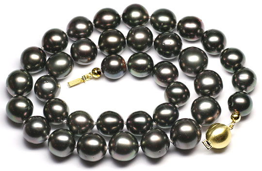 Foto 1 - Echte Tahiti Südsee Perlenkette 10,1 12,3mm Goldschloss, S2751